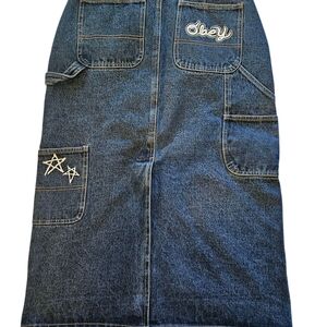 Obey Blue Denim Skirt with Star Accents